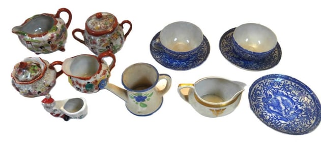Antique LOT OF 12 variety of items including porcelain japanese tea set and more