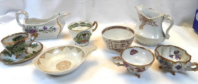 antique LOT OF 9-pieces including Staffordshire, M S Austria, etc.