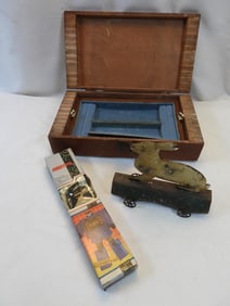 LOT OF 3 items: vintage rabbit tin toy, trinket box and robotime