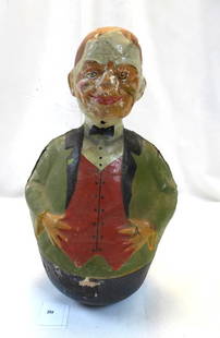 Vintage papier-mache roly-poly toy: Vintage papier-mache roly-poly toy, approx. 10" tall and 5.5" at widest part, see photos for signs of wear due to age