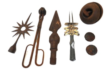 LOT OF 6 Antique Cast Iron tools, finials, assorted hardwares