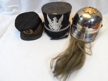 LOT OF antique hats including medieval German-like helmet