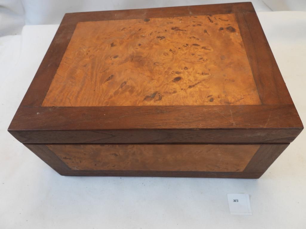 Antique wood Jewelry Box trinket  box Birdseye maple and mahogany (1 of 8)