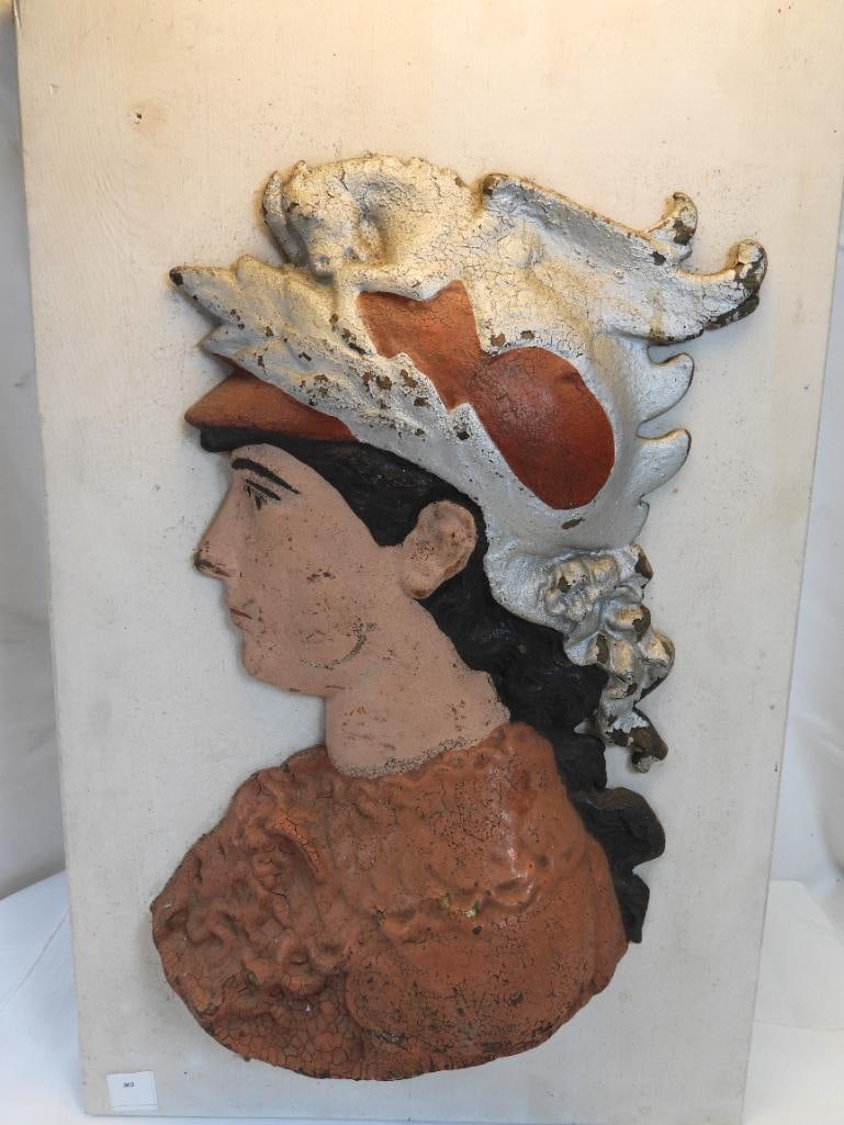 Antique  Cast iron deity or mythological figural cameo on wood wall hanging portraiture (1 of 6)