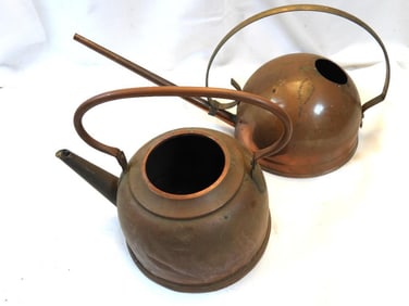 Antique Vintage Revere Solid Copper Rustic Watering Can and vintage copper tea kettle