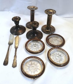 LOT OF 10 sterling silver candlesticks, flatware and more Gorham