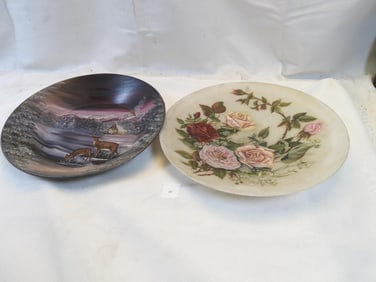 Hand painted Deer Decorative Wall Plate and Hand painted Rose Plate