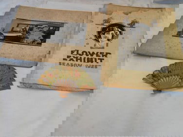 Two Antique Advertising Prints Ephemera 1923 Flower Exhibit and Abaniqueria fan