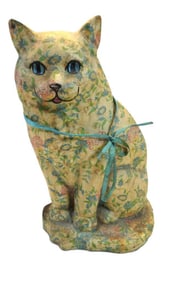 Vintage Dona White Decoupage over chalkware cat figurine