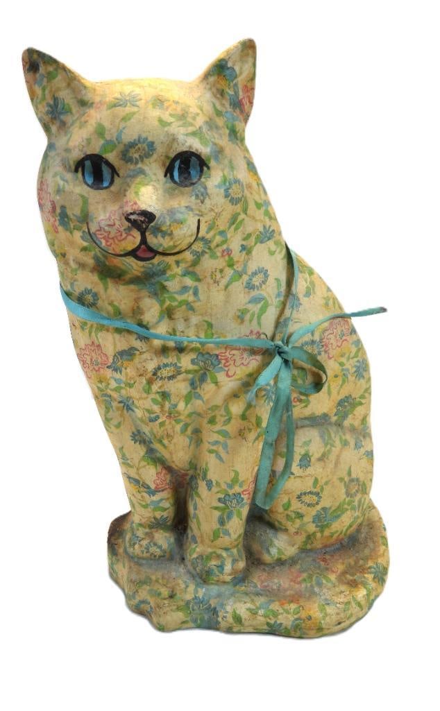 Vintage Dona White Decoupage over chalkware cat figurine (1 of 7)