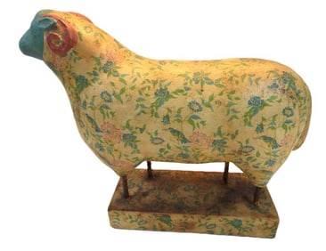 Vintage Dona White decoupage over chalkware large ram figurine