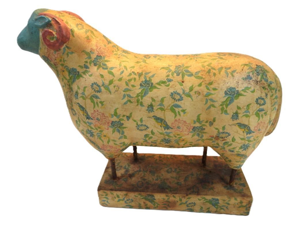 Vintage Dona White decoupage over chalkware large ram figurine (1 of 8)