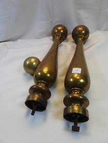 LOT OF three heavy brass fireplace andiron parts