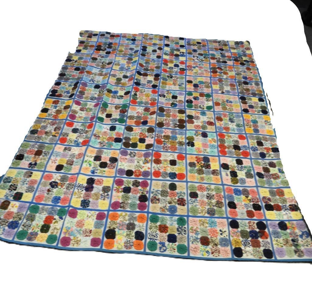 Antique Handmade Pennsylvania Dutch Popcorn Yo-Yo Colorful Quilt (1 of 8)