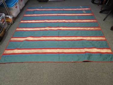 Antique red white and blue striped handmade reversible quilt