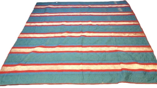 Antique Pennsylvania Dutch made hand stitched red white and blue striped reversible quilt
