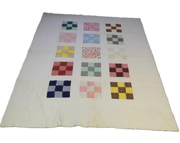 Antique Pennsylvania Dutch hand stitched handmade "Cutter Quilt" with nine-patch pattern