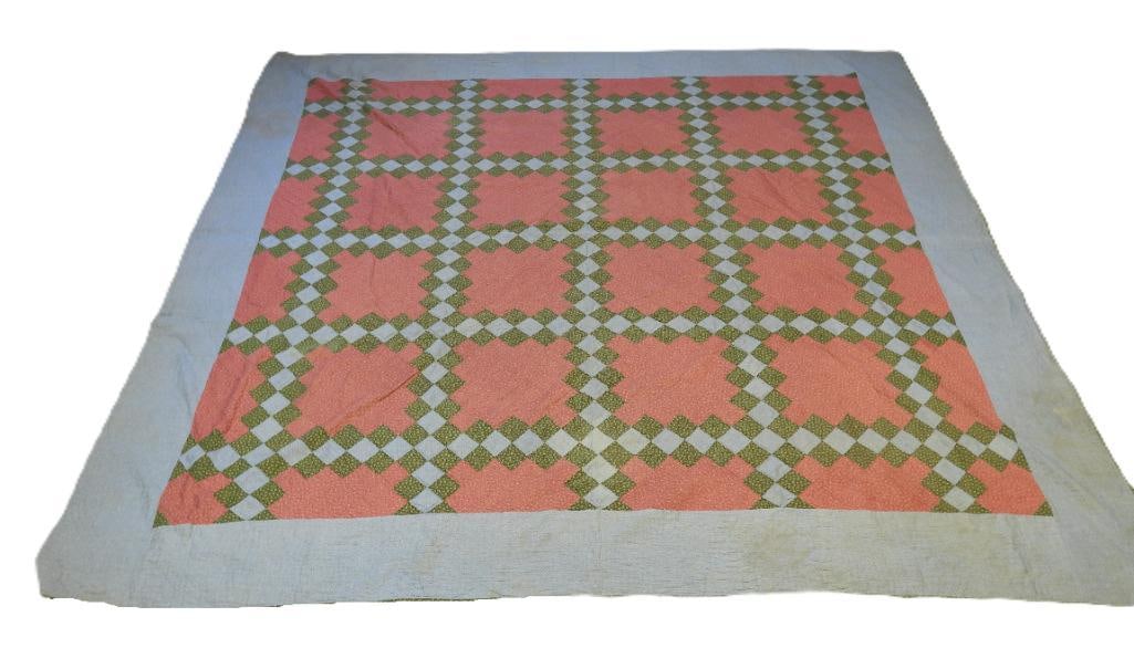 Antique Pennsylvania Dutch hand stitched hand madeTriple Irish Chain quilt (1 of 16)