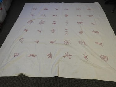 Antique Hand-Stitched "Redwork" Quilt, with 1915 stitched date