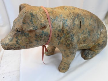 Large Dona White signed Vintage decoupage chalk piggy bank