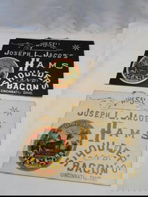 Two Vintage "Joseph L. Jacob's Hams, Shoulders and Bacon" ad signs HARD cardboard