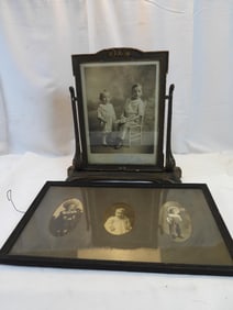 LOT OF 2 antique frames with boys vintage photographs