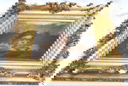 Antique oil painting of child with folded arms in gold-gilt frame