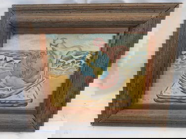 Vintage framed oil painting titled "Rebirth of Venus" signed Polin 77