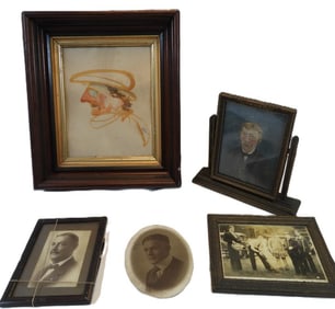 LOT OF 5 antique framed vintage photographs and painting