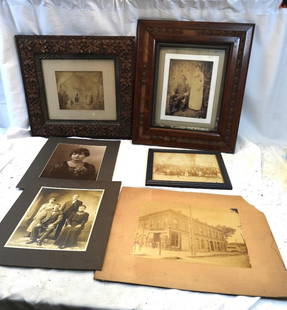 LOT OF 6 vintage portraits and landscapes, some framed: LOT OF 6 vintage portraits and landscapes some framed, some wear on photos and possibly on inside of frames