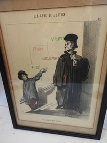 Antique colored lithograph plate 26 of "Les Gens De Justice"
