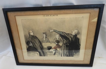 Antique colored lithograph plate 6 of "Les Gens De Justice"
