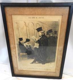 Antique colored original lithograph plate 6 of "Les Gens De Justice"
