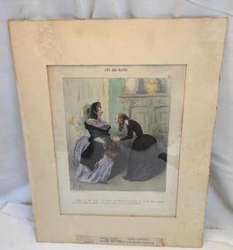 Antique colored lithograph by Honore Daumier "Les Bas-Bleus"