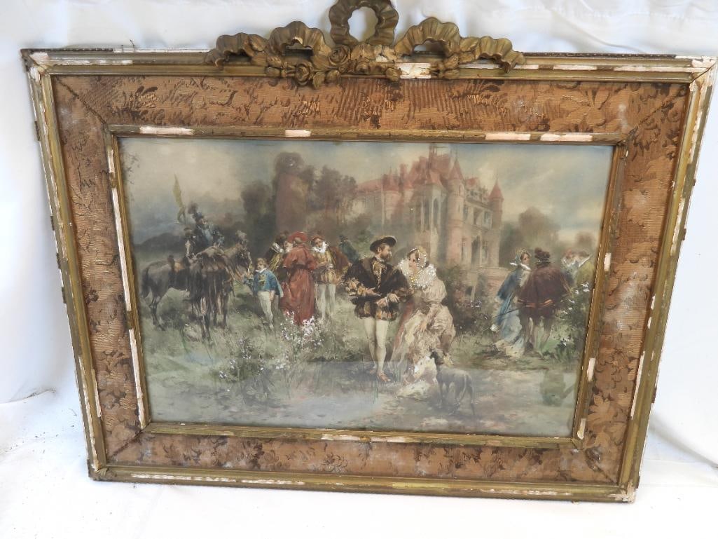 Antique colored lithograph  of "The Return of Lafayette" by Vicente Garcia de Paredes (1 of 6)