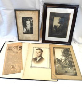LOT OF 5 antique portraits framed and newspaper ephemera