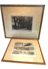 LOT OF 2 framed etchings including antique signed by Lewis Henry Meakin (1850-1917)