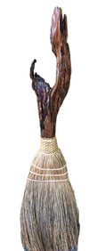 Hand carved wood vintage broom