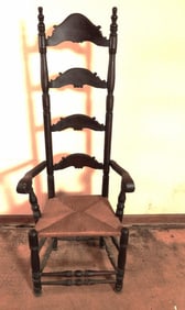 Antique pine high-back ladder back amish arm chair with cane seating