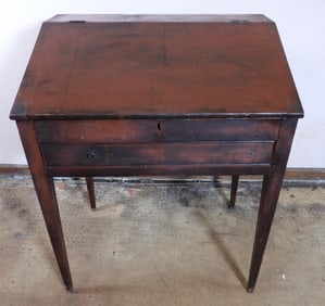 Antique vintage wood desk with three pull-out drawers and lift off top