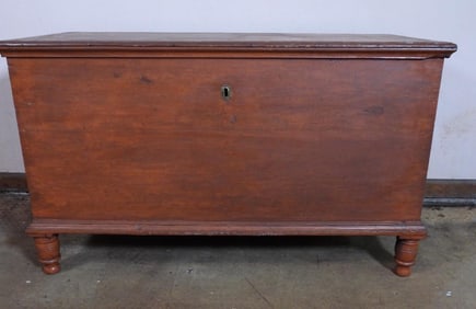 Antique pine blanket chest with key and built-in box