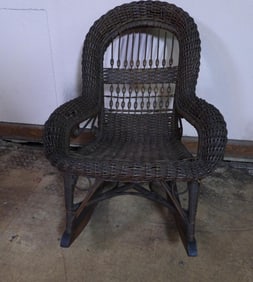 Antique Childs black wicker and wood spindle Chair