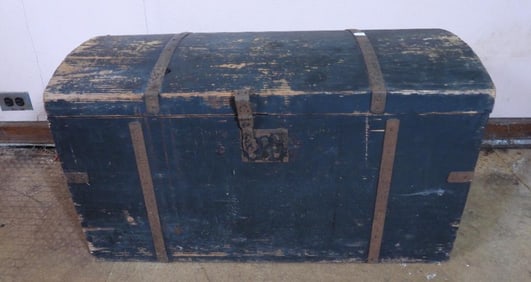 Antique Green painted steamer trunk domed top