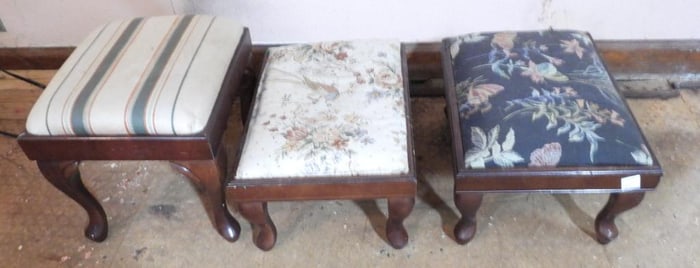 LOT of 3 vintage bombay foot fabric-top stools