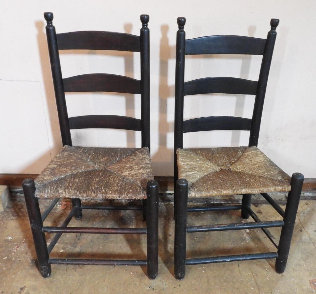 LOT OF 2 antique ladder back cane seat chairs (1 of 6)