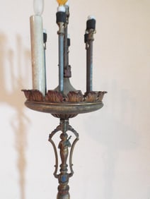 Antique cast-iron ornate floor lamp with original paint