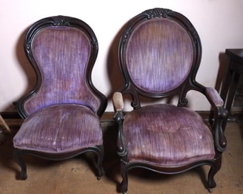 Set of 2 antique mahogany parlor chairs on casters