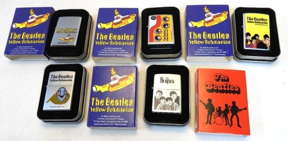 LOT OF 5 BEATLES Zippo lighters in zippo containers and box covers