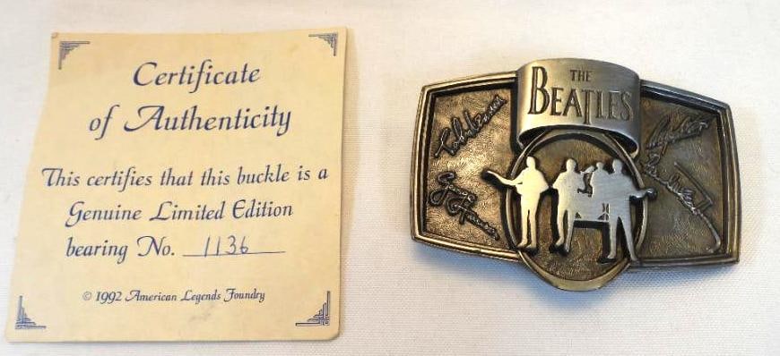 Genuine Limited edition BEATLES buckle, serial #1136 with certificate of authenticity: Genuine Limited edition BEATLES buckle, serial #1136 with certificate of authenticity, officially licensed, approx. 2.5" wide by 3" long