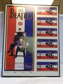 BEATLES framed commemorative lithograph titled "Les BEATLES - Live a la Cote D'Azure"